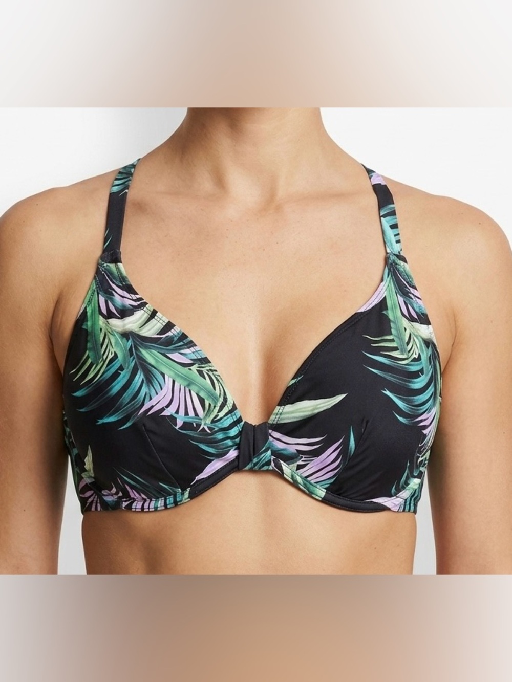 Seafolly | Tropical Leaf Print Underwire Bikini Top Black Purple Green